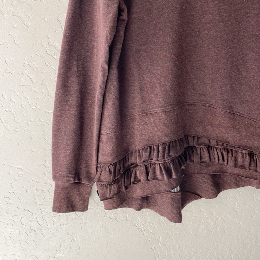 🌿Final Sale Anthro Mystree Brown‎ V Neck Ruffle Trim Sweater - Picture 3 of 12